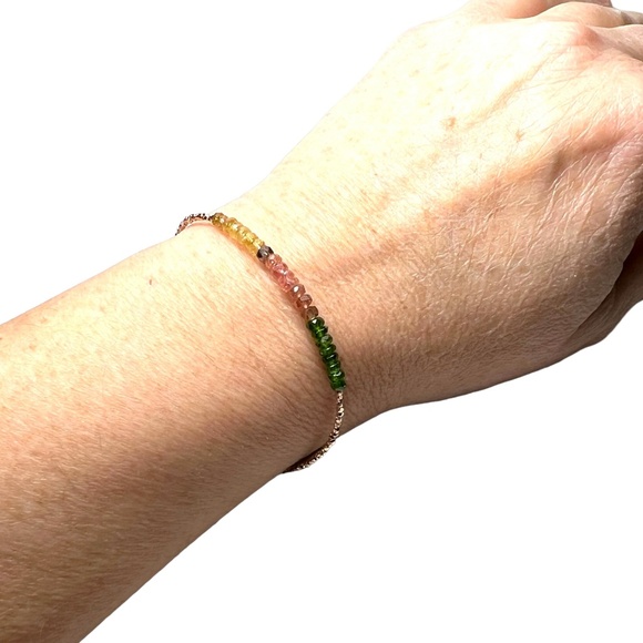 Natural Rainbow Tourmaline Bracelet Karen Hill Tribe Rose Gold Vermeil Beads - Picture 4 of 8